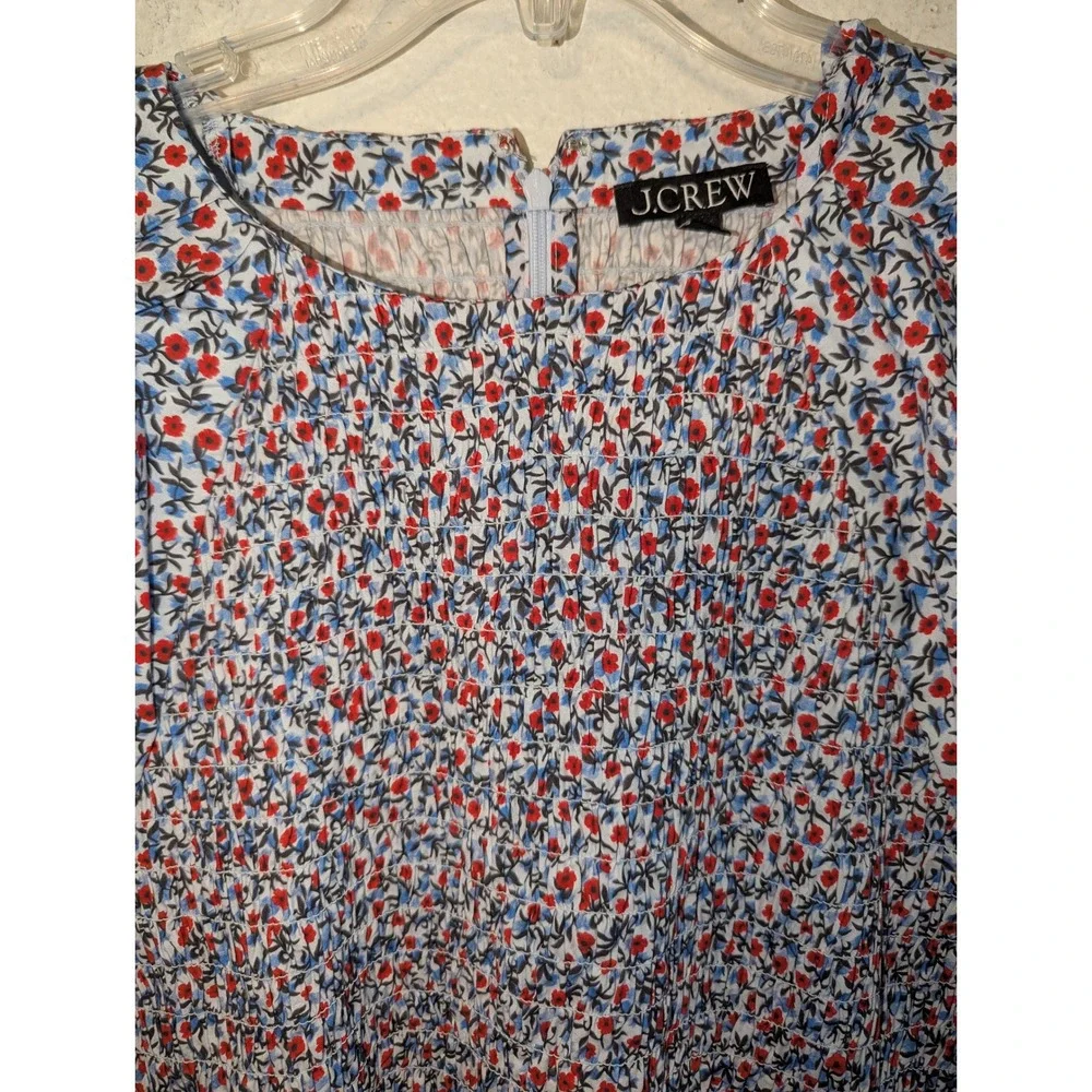 J.Crew Smocked Midi Meadow Dress in Poppy Womens XL Floral Cotton Puff Sleeve‎ - Picture 9 of 14